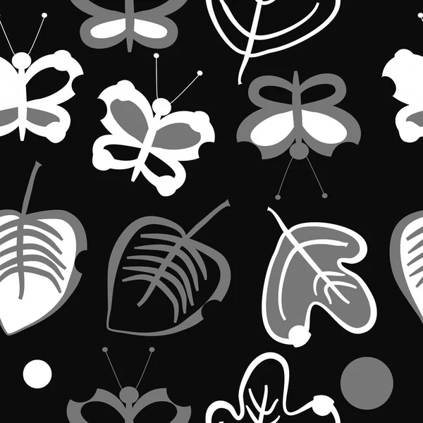 Patrón Sin Costuras Con Hojas Mariposas Vector — Vector de stock