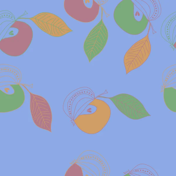 无缝图案与五颜六色的苹果和叶子 — 图库矢量图片