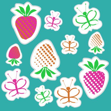 Soyut basit böcek ve çilek Dikişsiz desen