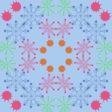Renkli kar taneleri, vektör arka plan ile dikişsiz desen