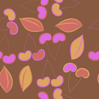 Kiraz saplamaları ile yatay kompozisyon, kesik çizgiler, etiketler.