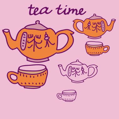 Soyut çaydanlık ve bardak dikişsiz desen