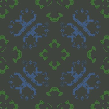 Çiçek motifi, lekeler, delik, çizgiler, spiraller, dalgalar dairesel dikişsiz desen.  