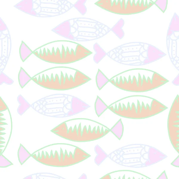 Fish Seamless Pattern Colored Motif — Stock Vector