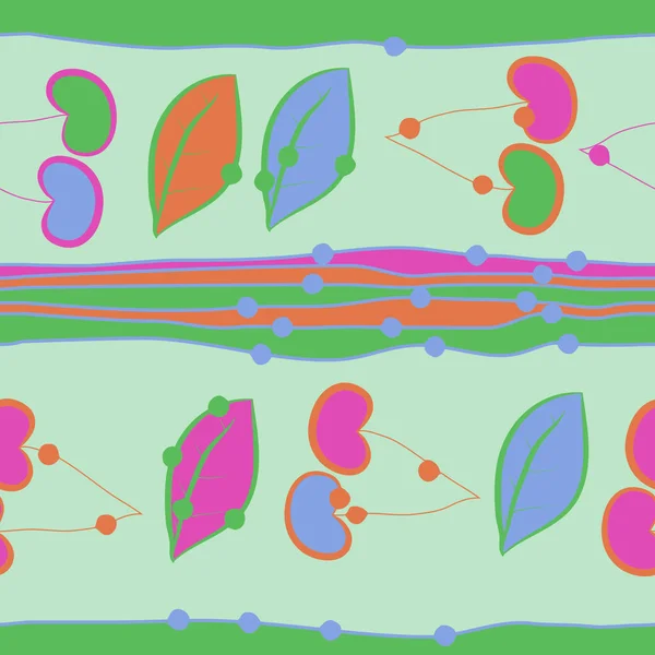 Abstrakte Vektorillustration Des Nahtlosen Musterhintergrundes Mit Blättern Und Kirschen — Stockvektor