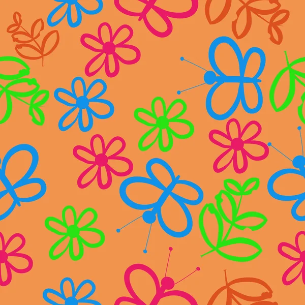 Sömlös Abstrakt Mönster Vektor Illustration Blommor Och Fjärilar — Stock vektor