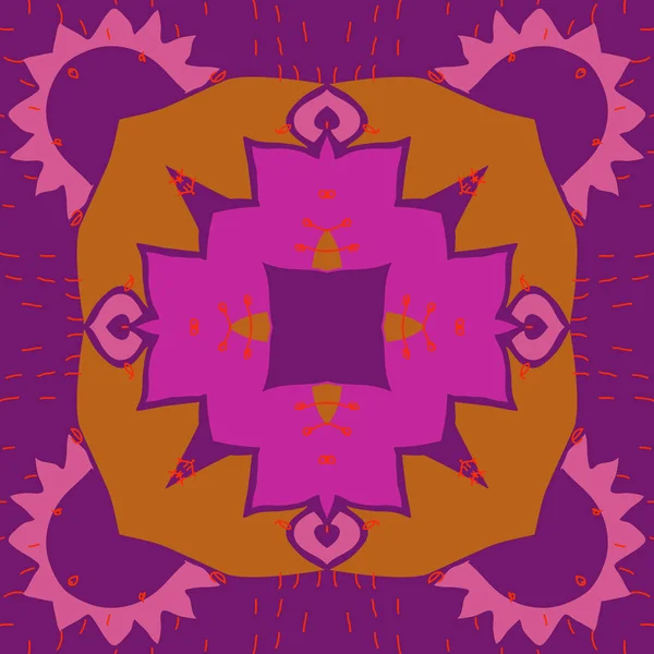 Kreisförmiges Muster Aus Floralen Motiven Kreuz Kritzeleien Staubgefäßen Kritzeleien — Stockvektor