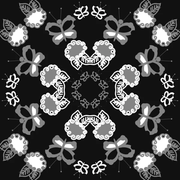 Modèle Circulaire Sans Couture Fleurs Papillons — Image vectorielle