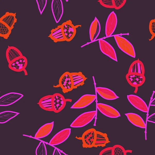 Soyut basit meşe palamudu ve dallarının dikişsiz deseni 