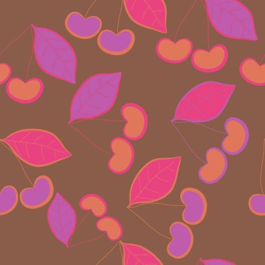yaprak ve kiraz ile dikişsiz desen arka plan soyut vektör illüstrasyon 