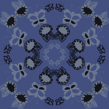 Çiçek ve kelebeklerin dairesel dikişsiz deseni 