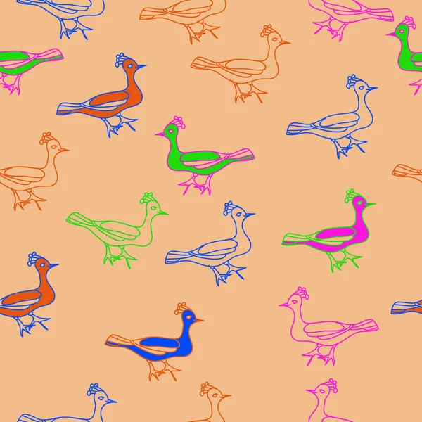 Sömlösa Mönster Abstrakta Färgglada Fåglar — Stock vektor
