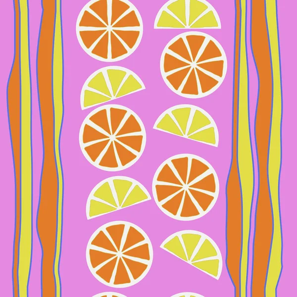 Eenvoudige Vector Illustratie Van Citrus Segmenten Met Ornament — Stockvector