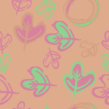 Yapraklar, kesik çizgiler, etiketler ile yatay kompozisyon. Elle çizilmiş