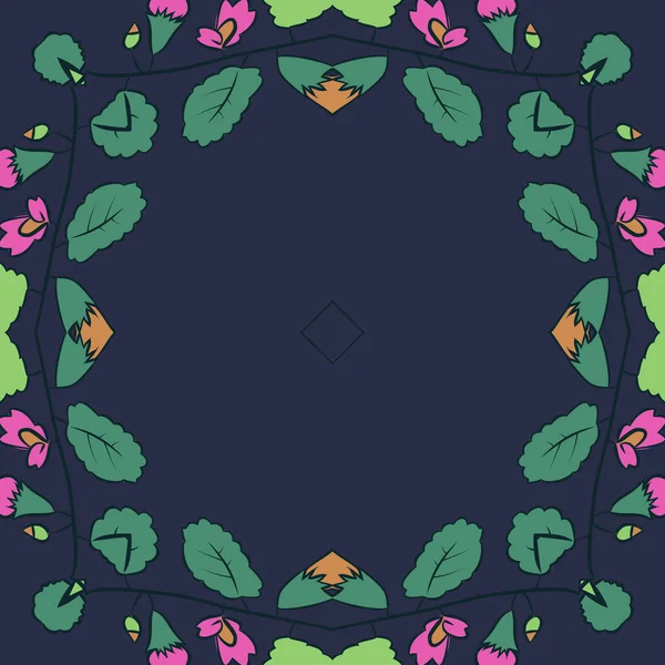 Kreisförmiges Nahtloses Muster Aus Floralen Motiven Blumen Blättern Zweigen — Stockvektor