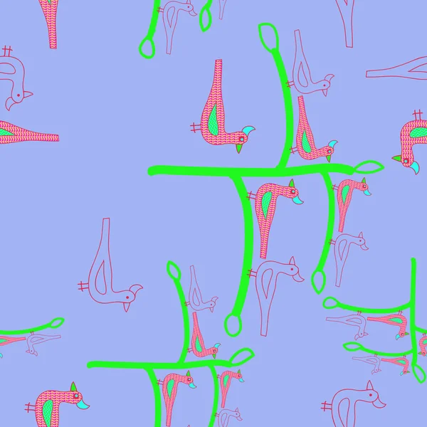 抽象简单鸟类装饰的无缝图案 — 图库矢量图片