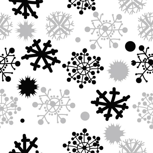 Patrón Sin Costuras Motivos Decorativos Garabatos Copos Nieve Estrellas Elipses — Vector de stock