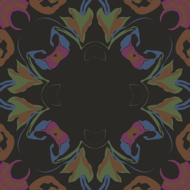 Çiçek çelenk Dairesel dikişsiz desen, stilize çiçekler, yapraklar, delik, elips, kopya alanı.