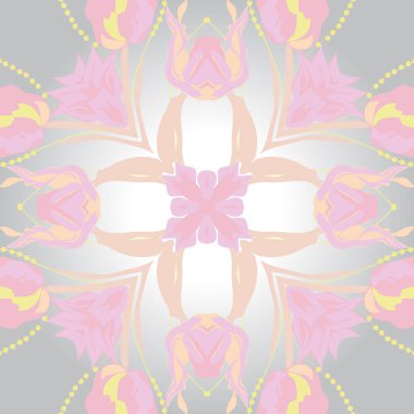 Çiçek motifi, çiçekler, yapraklar, dallar dairesel dikişsiz desen.