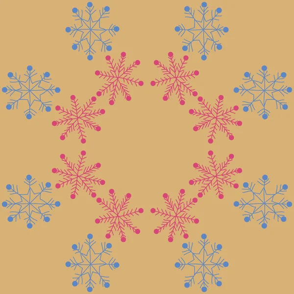 Kreisförmiges Nahtloses Muster Farbiger Motive Mit Schneeflocken Einfach Vektorillustration — Stockvektor