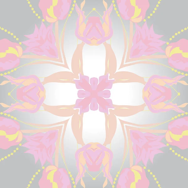 Циркулярный Бесшовный Рисунок Цветочного Мотива Цветов Листьев Веток — стоковый вектор