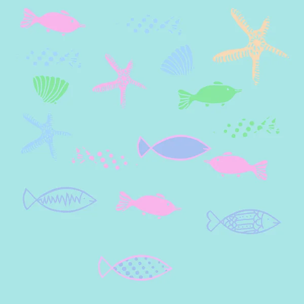 Seamless Pattern Abstract Simple Fishes — Stock Vector