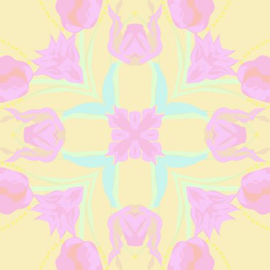 Çiçek motifi, çiçekler, yapraklar, dallar dairesel dikişsiz desen.