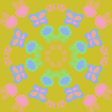 Çiçek ve kelebeklerin dairesel dikişsiz deseni 