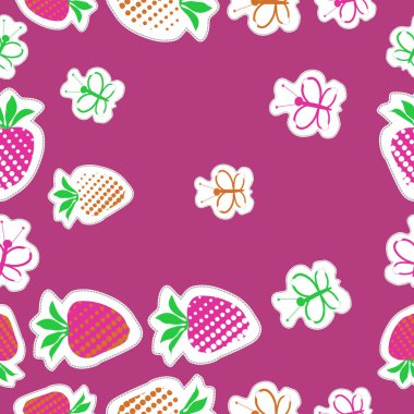 Soyut basit böcek ve çilek Dikişsiz desen