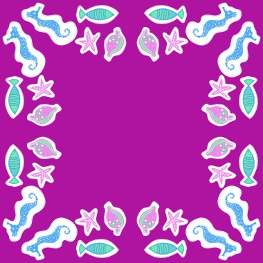 Balık, kabuk ve denizyıldızının dikişsiz deseni