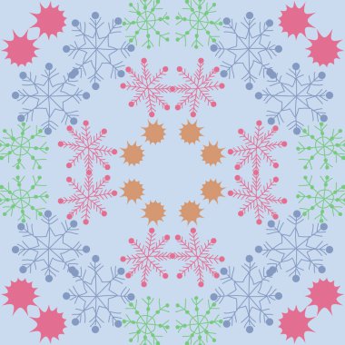 Renkli kar taneleri, vektör arka plan ile dikişsiz desen