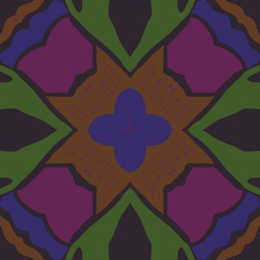 Stilize çiçekler, karalamalar, stamens, çapraz Dairesel dikişsiz desen. 