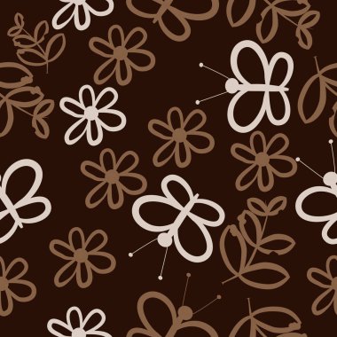 Dikişsiz soyut desen, çiçek ve kelebekler vektör illüstrasyon 