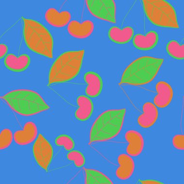 yaprak ve kiraz ile dikişsiz desen arka plan soyut vektör illüstrasyon 