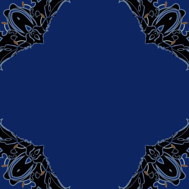 Stilize çiçekler, elipsler, stamens, dalgalar, noktalar, kopyalama alanı Dairesel dikişsiz desen.  