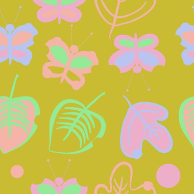 Yaprakları ve kelebekler, vektör ile Dikişsiz desen