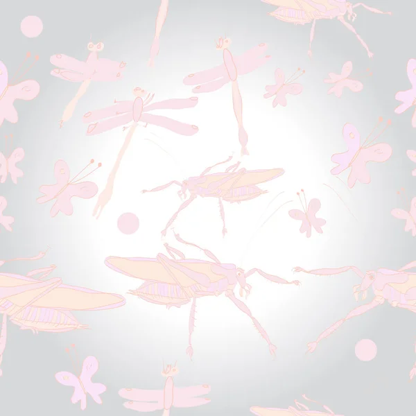 Безшовний Візерунок Кольорових Метеликів Коників Бабками — стоковий вектор