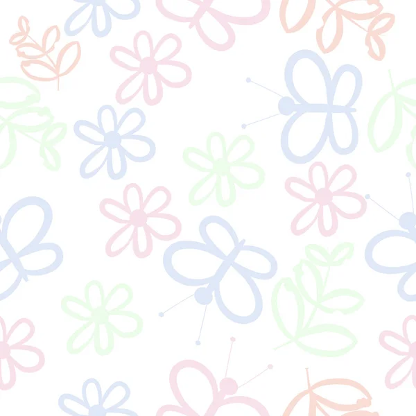 Seamless Abstract Pattern Vector Illustration Flowers Butterflies — Stock Vector