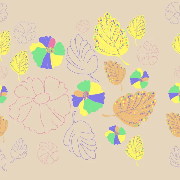 Composición Con Flores Hojas Líneas Discontinuas Etiquetas — Vector de stock