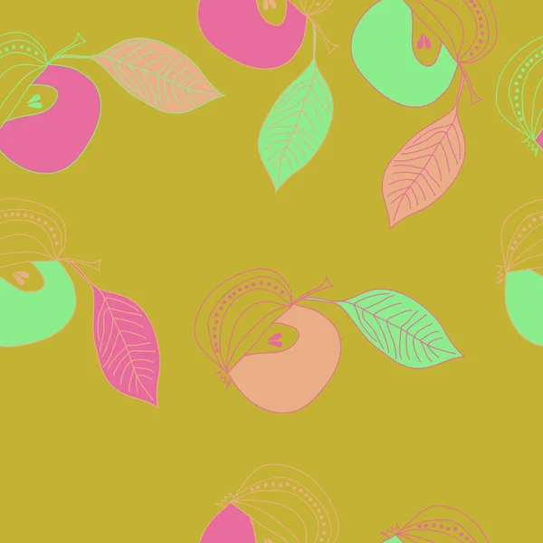 Patrón Sin Costuras Con Coloridas Manzanas Hojas — Vector de stock