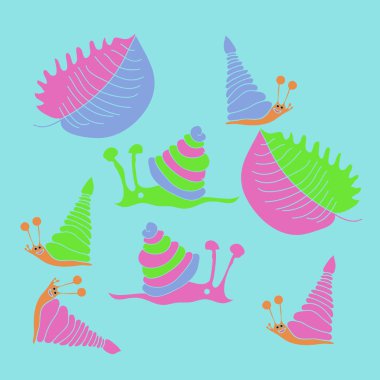 renkli salyangoz ve yaprakları ile sanatsal dikişsiz desen