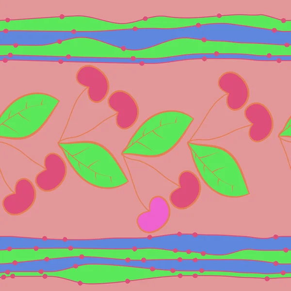 樱桃无缝图案的彩色图案 — 图库矢量图片