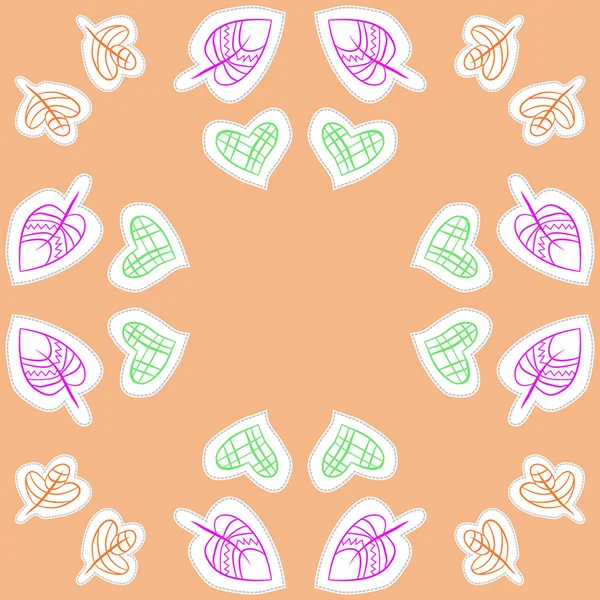Seamless Pattern Hearts Leaves Spots Floral Ornament Hole Dashed Lines — Stock Vector