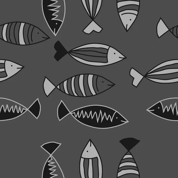 Bezešvé Vzory Abstraktních Jednoduchých Ryb — Stockový vektor