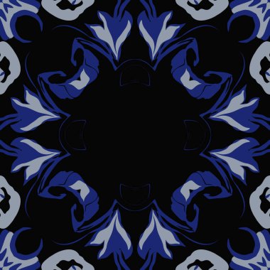 Çiçek çelenk Dairesel dikişsiz desen, stilize çiçekler, yapraklar, delik, elips, kopya alanı.