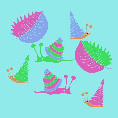 renkli salyangoz ve yaprakları ile sanatsal dikişsiz desen