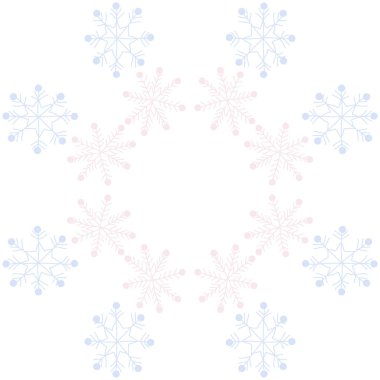 Kar taneleri ile renkli motiflerin dairesel dikişsiz desen, sadece vektör illüstrasyon