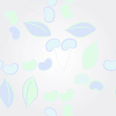 Kiraz saplamaları ile yatay kompozisyon, kesik çizgiler, etiketler.