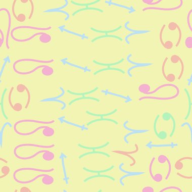 Burçların dikişsiz desen - yay, koç, aslan, balık. Vektör çizimi