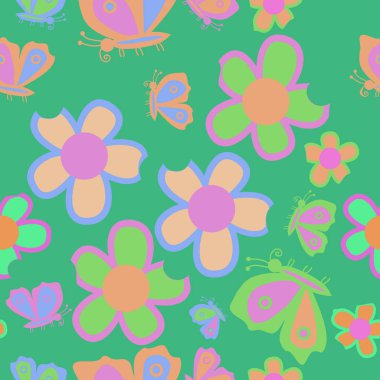 sanatsal çiçekler dikişsiz desen, vektör illüstrasyon